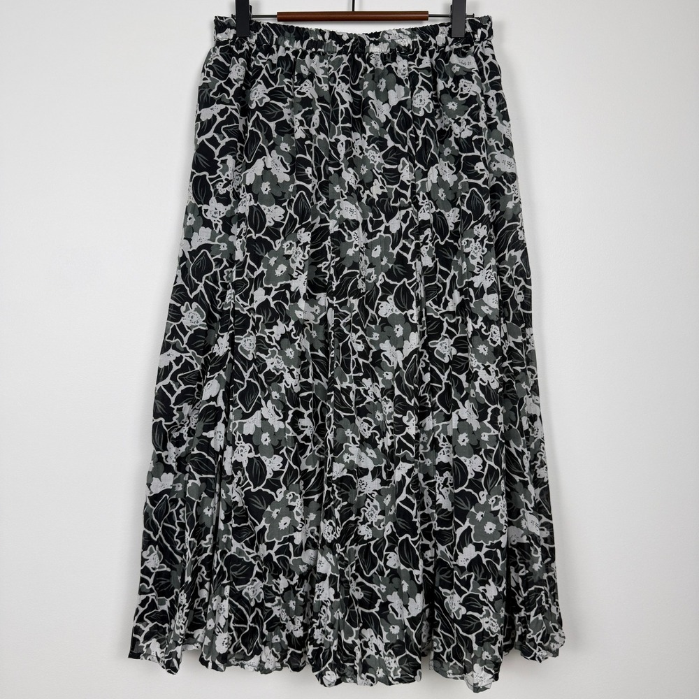 Preswick & Moore Floral Maxi Skirt Womens PS Black White‎ Cottagecore Dark Fairy